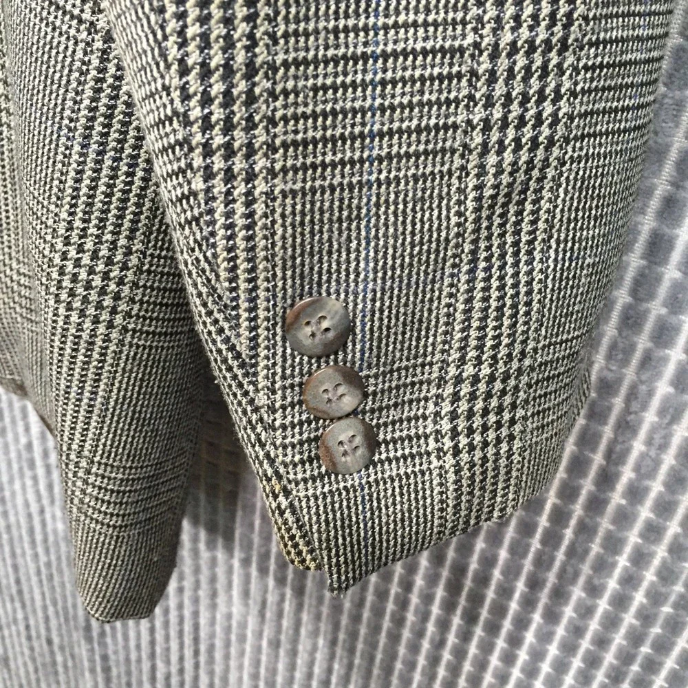 Jeffrey Banks Mens Blazer Glen Plaid Wool Blend Brown Gray 45R